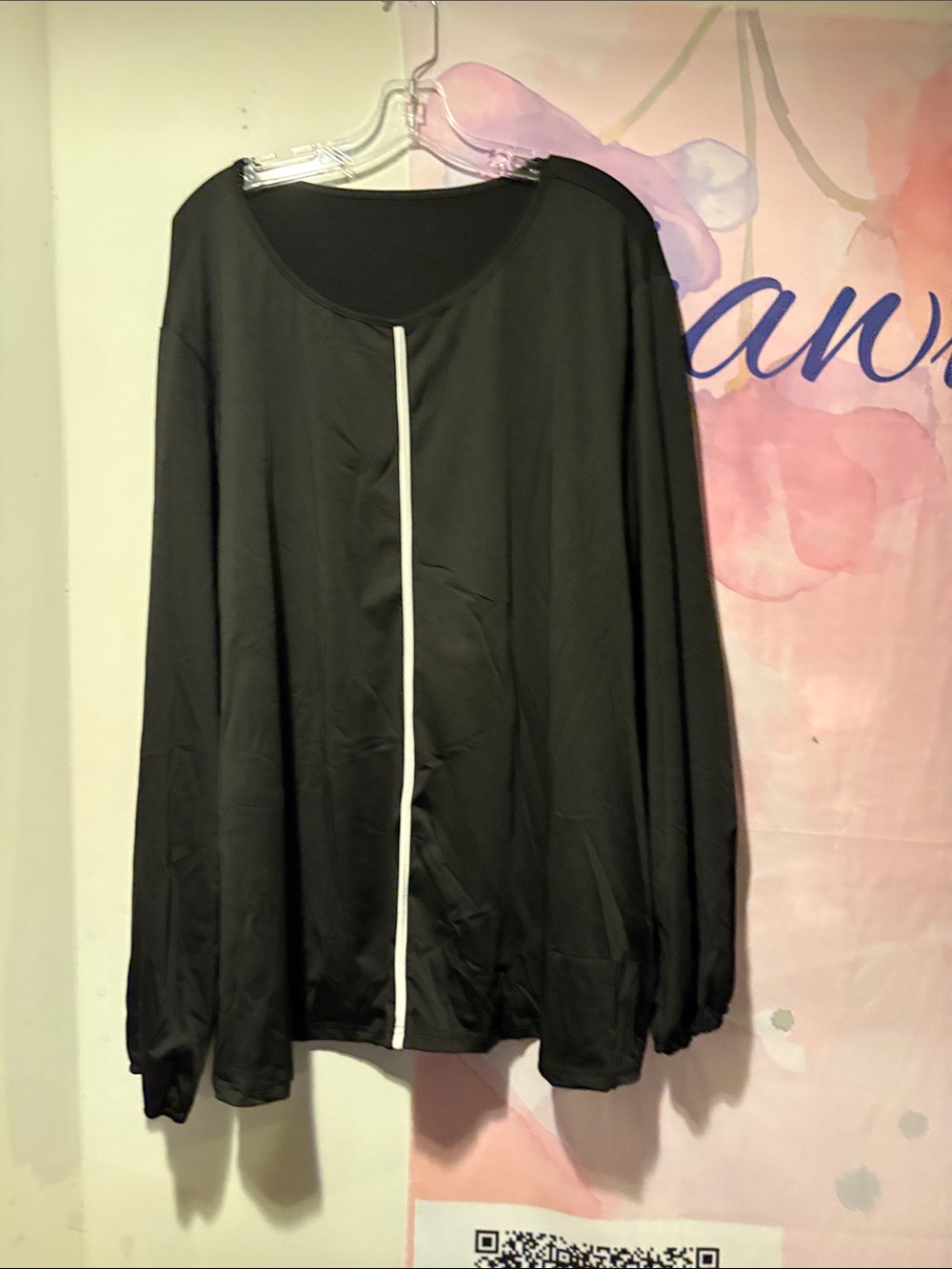 Black Long Sleeve Top with White Center Trim